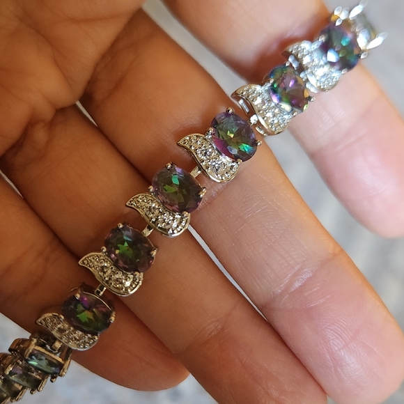 New 925 Silver Oval Cut Mystic Topaz Diamond Bracelet for Women with Extention - Picture 3 of 11